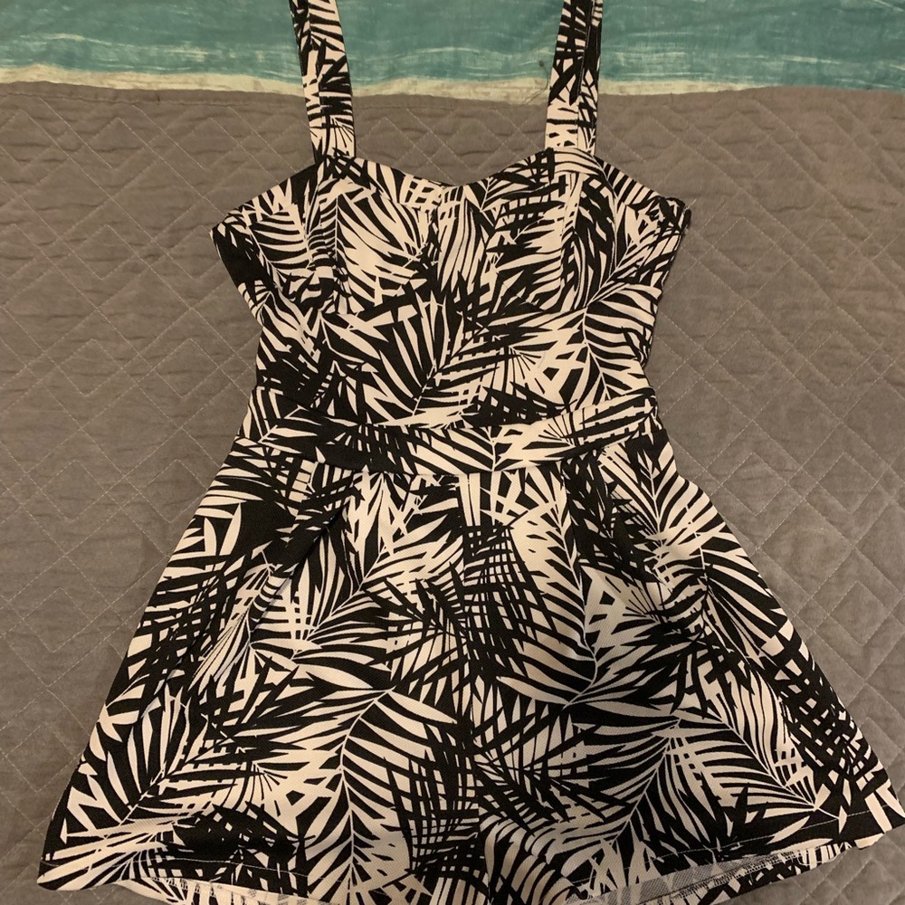 Charlotte Russe Open Back Tropical Print Romper